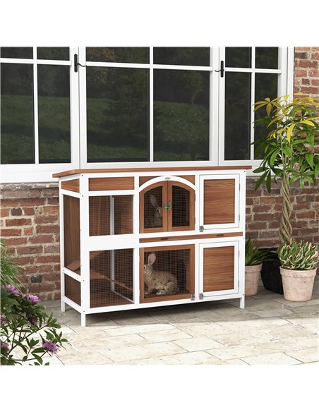 PawHut Two-Tier Wooden Pet Hutch with Openable Roof, Slide-Out Tray - pic 149844 | FastDaddyshop