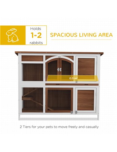 PawHut Two-Tier Wooden Pet Hutch with Openable Roof, Slide-Out Tray