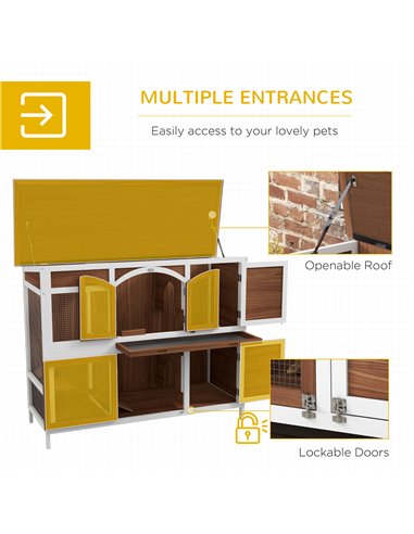 PawHut Two-Tier Wooden Pet Hutch with Openable Roof, Slide-Out Tray