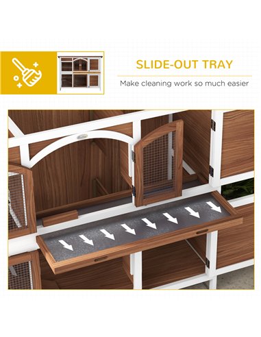PawHut Two-Tier Wooden Pet Hutch with Openable Roof, Slide-Out Tray