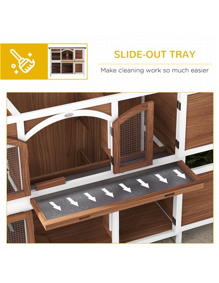 PawHut Two-Tier Wooden Pet Hutch with Openable Roof, Slide-Out Tray - pic 149848 | FastDaddyshop