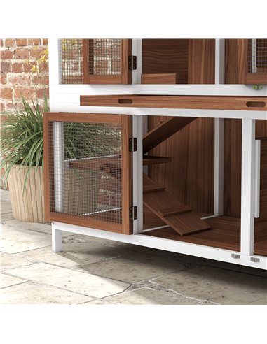 PawHut Two-Tier Wooden Pet Hutch with Openable Roof, Slide-Out Tray
