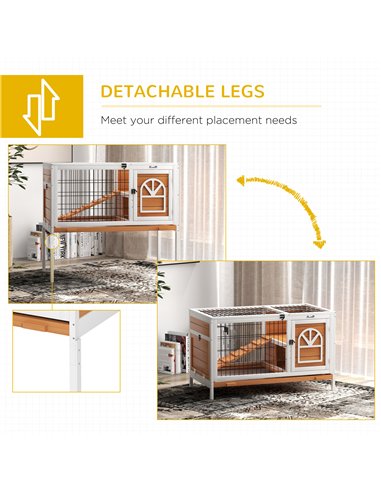 PawHut Wooden Rabbit Hutch, Guinea Pig Cage, with Removable Tray, Openable Roof