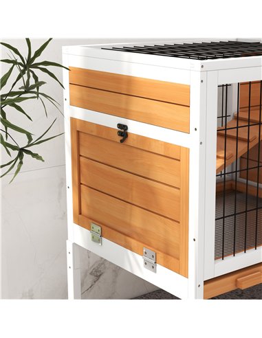 PawHut Wooden Rabbit Hutch, Guinea Pig Cage, with Removable Tray, Openable Roof