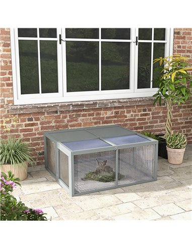 PawHut Wooden Folding Rabbit Hutch, for 2-3 Rabbits - Grey