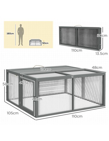 PawHut Wooden Folding Rabbit Hutch, for 2-3 Rabbits - Grey