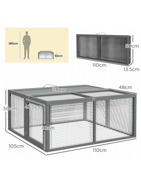 PawHut Wooden Folding Rabbit Hutch, for 2-3 Rabbits - Grey - pic 149863 | FastDaddyshop