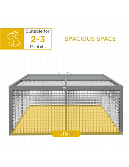 PawHut Wooden Folding Rabbit Hutch, for 2-3 Rabbits - Grey - pic 149864 | FastDaddyshop