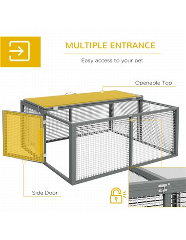 PawHut Wooden Folding Rabbit Hutch, for 2-3 Rabbits - Grey