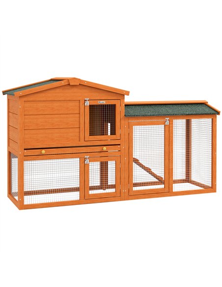 PawHut Two-Tier Rabbit Hutch with Run, Ramp, Slide-Out Tray, for Garden - Orange - pic 149870 | FastDaddyshop