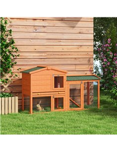PawHut Two-Tier Rabbit Hutch with Run, Ramp, Slide-Out Tray, for Garden - Orange 2