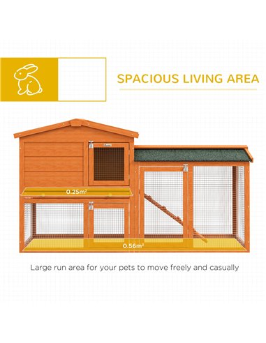 PawHut Two-Tier Rabbit Hutch with Run, Ramp, Slide-Out Tray, for Garden - Orange
