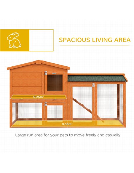 PawHut Two-Tier Rabbit Hutch with Run, Ramp, Slide-Out Tray, for Garden - Orange - pic 149873 | FastDaddyshop