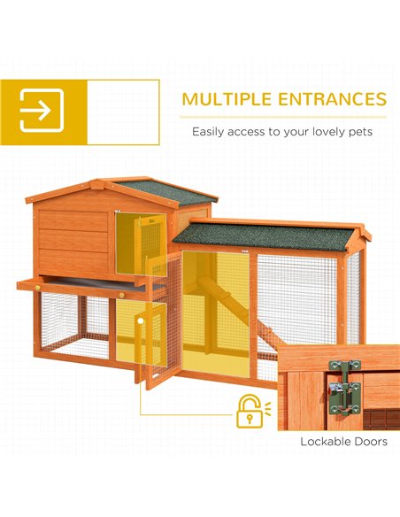 PawHut Two-Tier Rabbit Hutch with Run, Ramp, Slide-Out Tray, for Garden - Orange - pic 149874 | FastDaddyshop