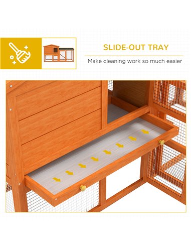 PawHut Two-Tier Rabbit Hutch with Run, Ramp, Slide-Out Tray, for Garden - Orange