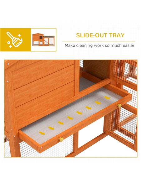 PawHut Two-Tier Rabbit Hutch with Run, Ramp, Slide-Out Tray, for Garden - Orange - pic 149875 | FastDaddyshop