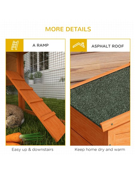 PawHut Two-Tier Rabbit Hutch with Run, Ramp, Slide-Out Tray, for Garden - Orange - pic 149876 | FastDaddyshop