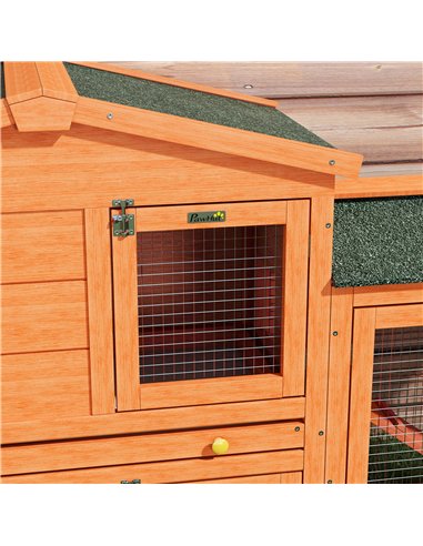 PawHut Two-Tier Rabbit Hutch with Run, Ramp, Slide-Out Tray, for Garden - Orange