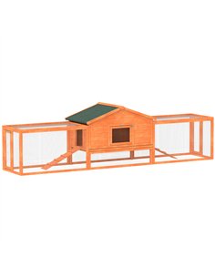 PawHut Wooden Rabbit Hutch with Run, Tray, Ramps, Asphalt Roof, 309 x 70 x 87cm, Orange
