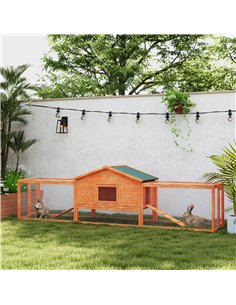 PawHut Wooden Rabbit Hutch with Run, Tray, Ramps, Asphalt Roof, 309 x 70 x 87cm, Orange 2
