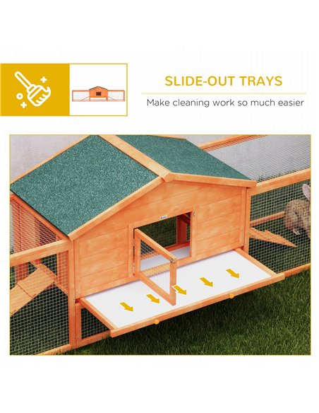 PawHut Wooden Rabbit Hutch with Run, Tray, Ramps, Asphalt Roof, 309 x 70 x 87cm, Orange - pic 149884 | FastDaddyshop
