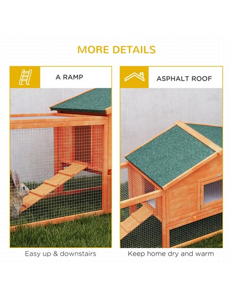 PawHut Wooden Rabbit Hutch with Run, Tray, Ramps, Asphalt Roof, 309 x 70 x 87cm, Orange - pic 149885 | FastDaddyshop