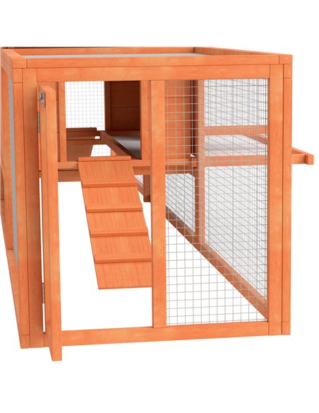 PawHut Wooden Rabbit Hutch with Run, Tray, Ramps, Asphalt Roof, 309 x 70 x 87cm, Orange - pic 149887 | FastDaddyshop