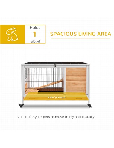 PawHut Wooden Guinea Pig Hutch, 2-Floor Bunny Cage w/ Enclosed Run Area, Yellow