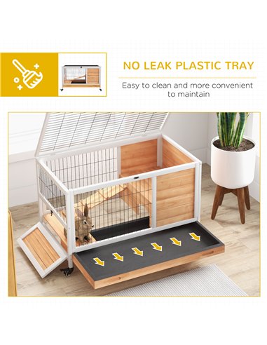 PawHut Wooden Guinea Pig Hutch, 2-Floor Bunny Cage w/ Enclosed Run Area, Yellow