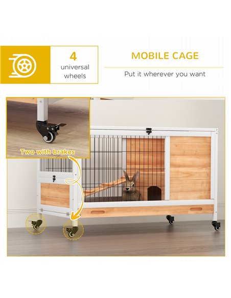PawHut Wooden Guinea Pig Hutch, 2-Floor Bunny Cage w/ Enclosed Run Area, Yellow - pic 149894 | FastDaddyshop