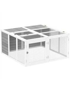 PawHut Rabbit Hutch with Openable Foldable Roof, Light Grey