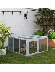 PawHut Rabbit Hutch with Openable Foldable Roof, Light Grey 2