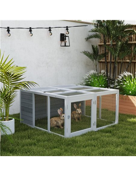 PawHut Rabbit Hutch with Openable Foldable Roof, Light Grey - pic 149898 | FastDaddyshop