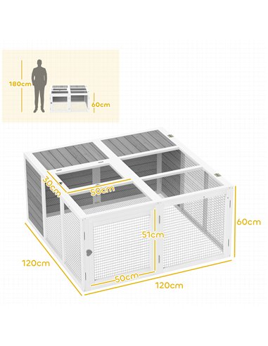PawHut Rabbit Hutch with Openable Foldable Roof, Light Grey