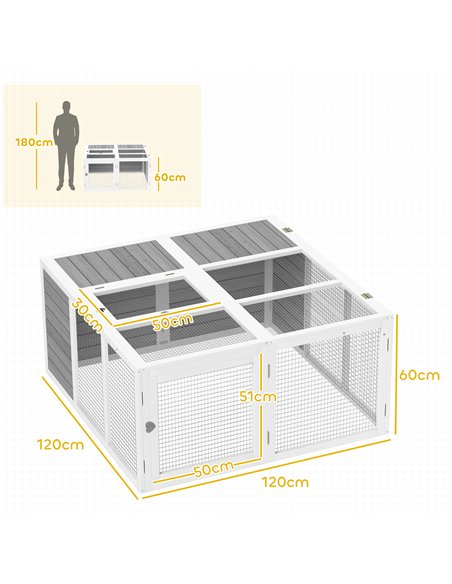 PawHut Rabbit Hutch with Openable Foldable Roof, Light Grey - pic 149899 | FastDaddyshop