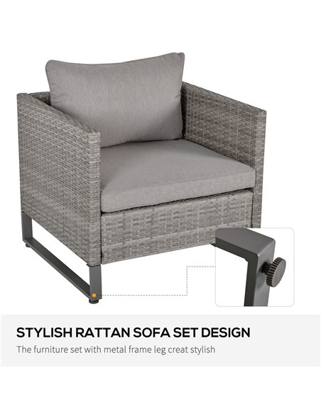 Outsunny 4 Pieces PE Rattan Garden Furniture with Cushion, Glass Top Coffee Table, Grey - pic 14990 | FastDaddyshop