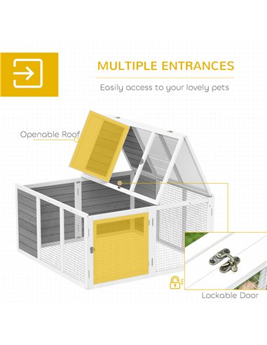 PawHut Rabbit Hutch with Openable Foldable Roof, Light Grey