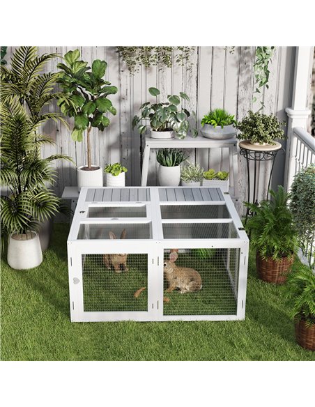 PawHut Rabbit Hutch with Openable Foldable Roof, Light Grey - pic 149903 | FastDaddyshop