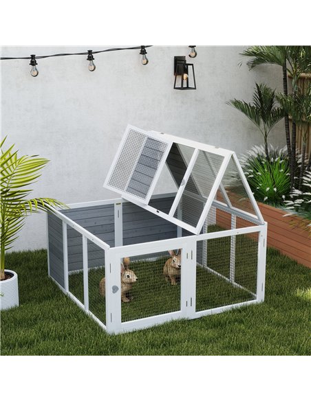 PawHut Rabbit Hutch with Openable Foldable Roof, Light Grey - pic 149904 | FastDaddyshop