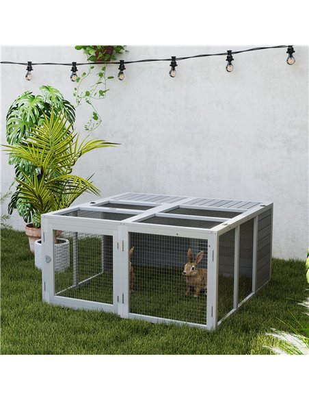 PawHut Rabbit Hutch with Openable Foldable Roof, Light Grey - pic 149905 | FastDaddyshop