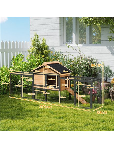 PawHut Wooden Rabbit Hutch Outdoor with Steel Run, Wooden Guinea Pig Cage with Removable Plastic Tray, Asphalt Roof, Ramp - pic 149908 | FastDaddyshop