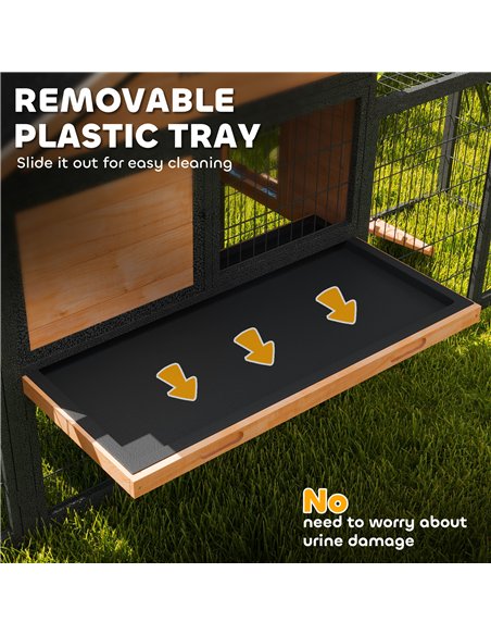 PawHut Wooden Rabbit Hutch Outdoor with Steel Run, Wooden Guinea Pig Cage with Removable Plastic Tray, Asphalt Roof, Ramp - pic 149912 | FastDaddyshop