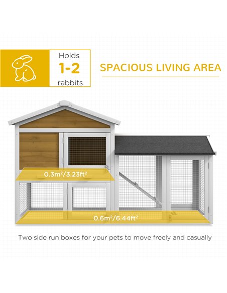 PawHut Wooden Rabbit Hutch Outdoor, Double Tier with Water-Resistant Roof, Ramp 147 x 54 x 84 cm, Yellow - pic 149919 | FastDaddyshop