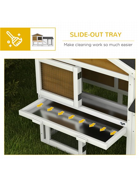 PawHut Wooden Rabbit Hutch Outdoor, Double Tier with Water-Resistant Roof, Ramp 147 x 54 x 84 cm, Yellow - pic 149920 | FastDaddyshop