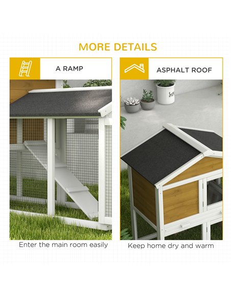 PawHut Wooden Rabbit Hutch Outdoor, Double Tier with Water-Resistant Roof, Ramp 147 x 54 x 84 cm, Yellow - pic 149921 | FastDaddyshop