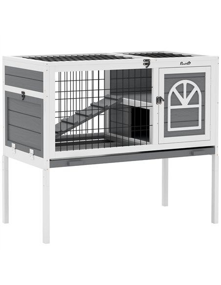 PawHut Wooden Rabbit Hutch, Guinea Pig Cage, with Removable Tray, Openable Roof, Grey - pic 149924 | FastDaddyshop