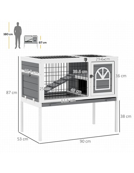 PawHut Wooden Rabbit Hutch, Guinea Pig Cage, with Removable Tray, Openable Roof, Grey - pic 149926 | FastDaddyshop