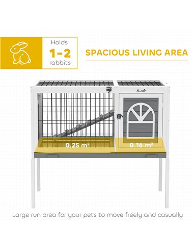 PawHut Wooden Rabbit Hutch, Guinea Pig Cage, with Removable Tray, Openable Roof, Grey