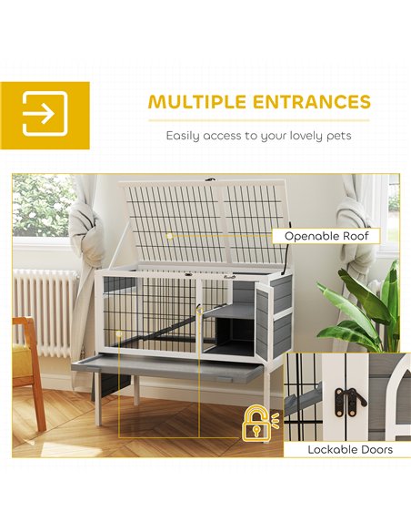 PawHut Wooden Rabbit Hutch, Guinea Pig Cage, with Removable Tray, Openable Roof, Grey - pic 149928 | FastDaddyshop