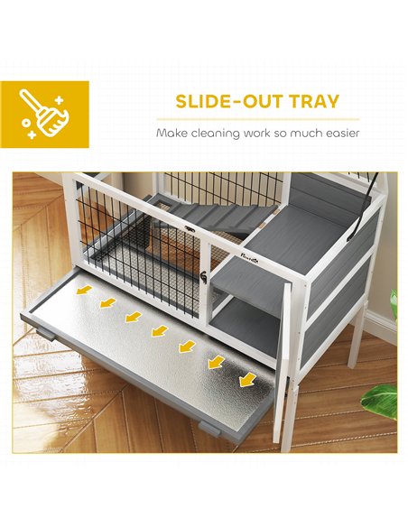 PawHut Wooden Rabbit Hutch, Guinea Pig Cage, with Removable Tray, Openable Roof, Grey - pic 149929 | FastDaddyshop